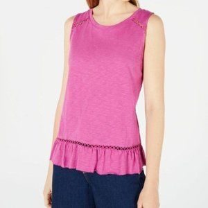 MAISON JULES Purple Ruffled Sleeveless Top Size Large NWT